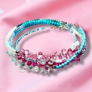 Sleeping Beauty Turquoise, Tourmaline Necklace | Wrap Bracelet 14K White Gold